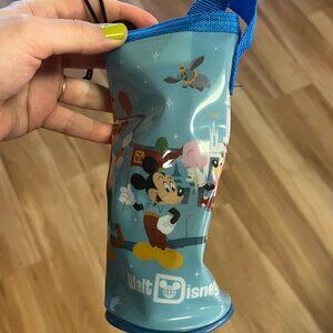 Disney World Parks Character Blue water bottle holder Cinch Close W/Strap